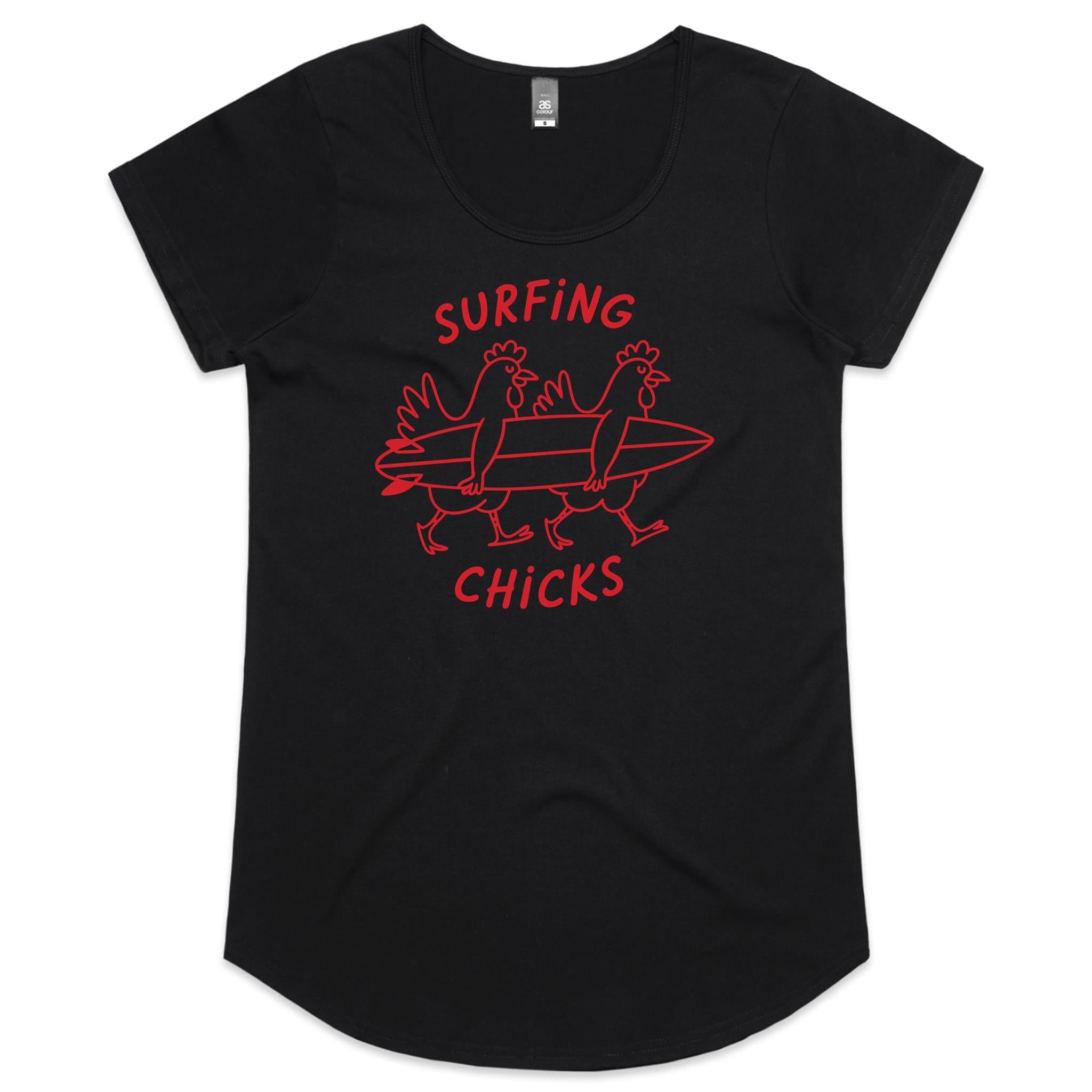 Chickens Surfing Chicks Womens AS Colour Scoop Neck T-Shirt