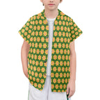 Yellow Flowers On Green Senior Kids Hawaiian Shirt