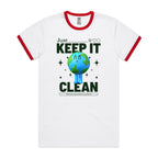 Earth, Just Keep It Clean - Staple Ringer Tee White Red Ringer T-Shirt Environment Printed In Australia