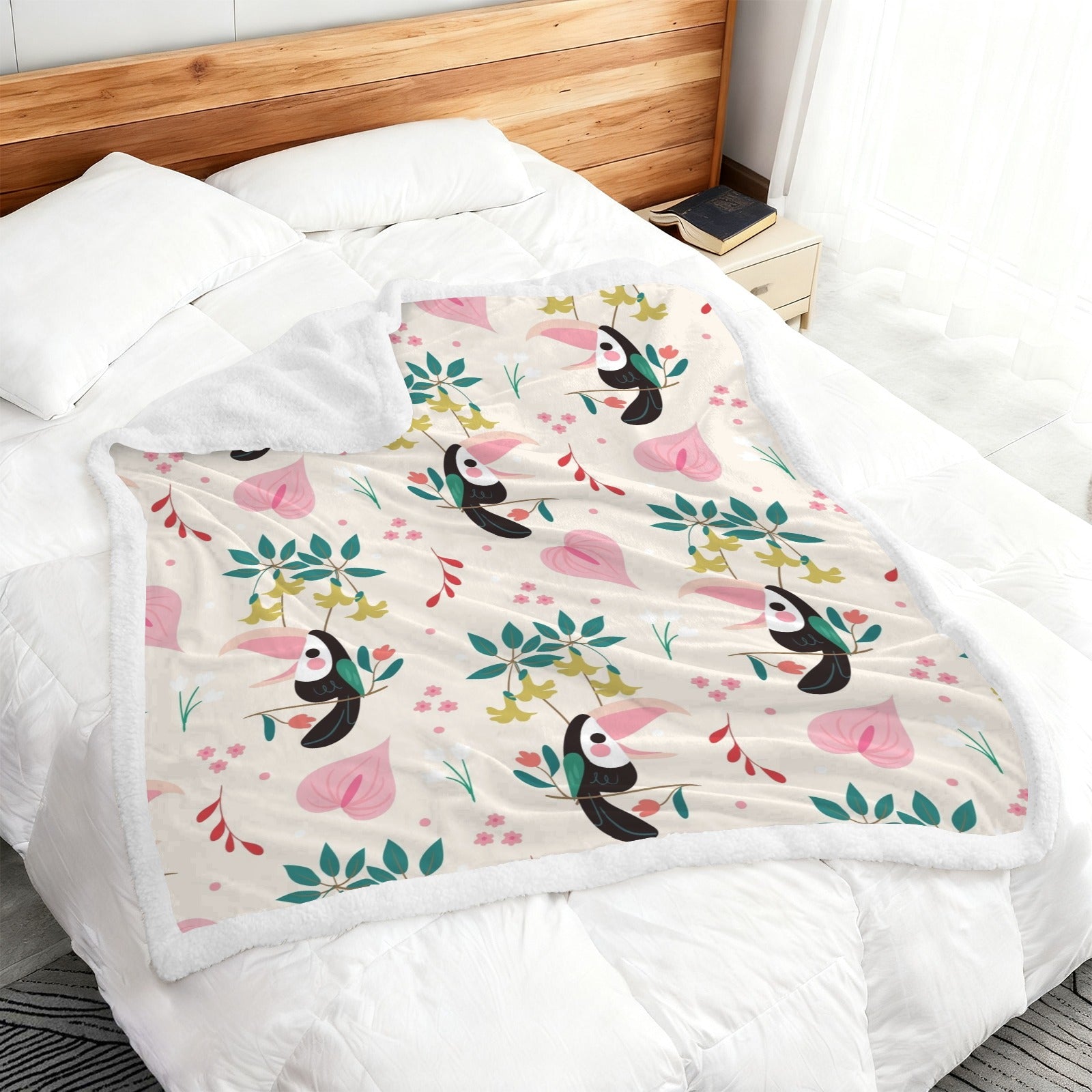 Toucans In Pink - Double-Layer Fleece Blanket 51"x59"