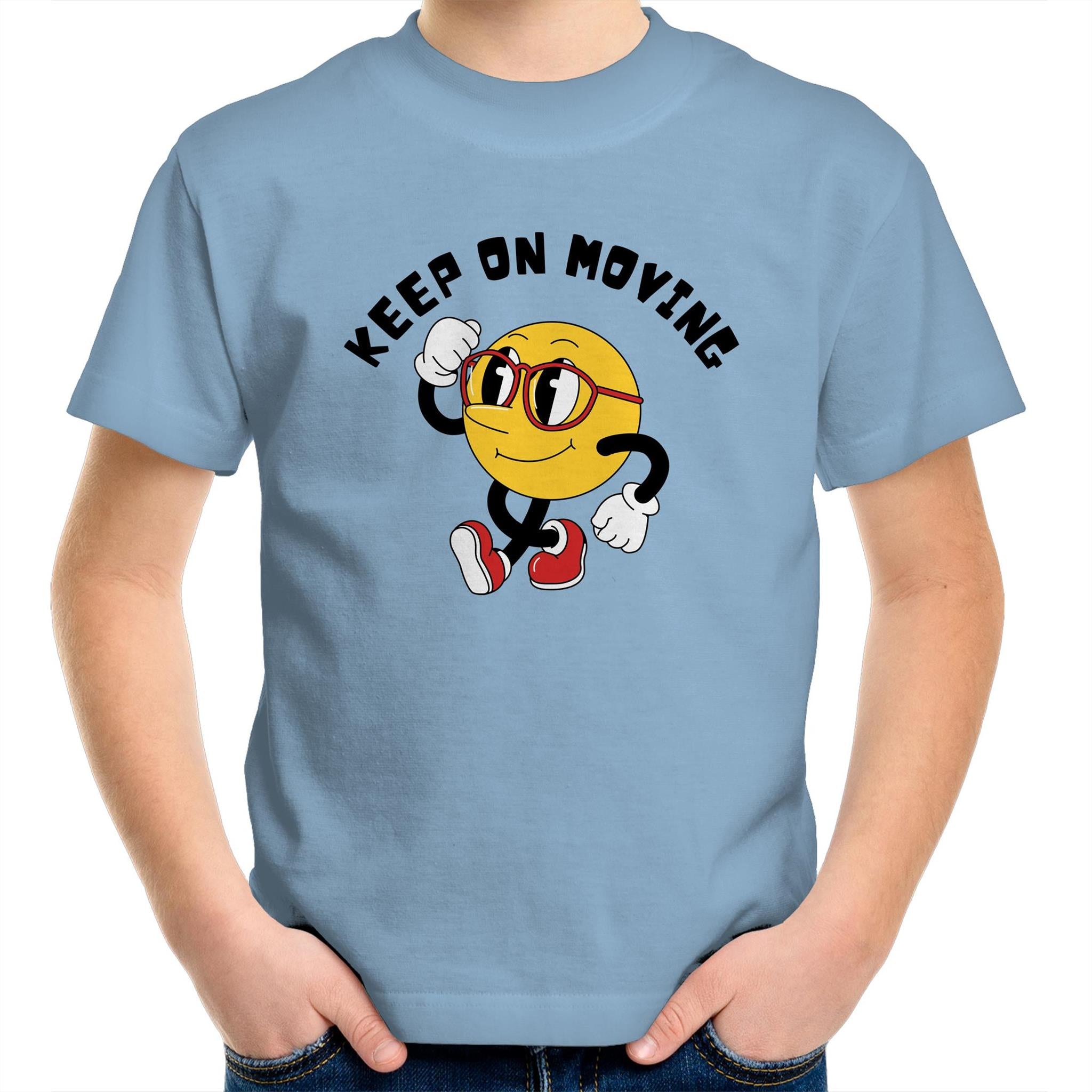 Keep On Moving - Kids Youth T-Shirt Carolina Blue Kids Youth T-shirt Fitness Motivation Printed In Australia Retro