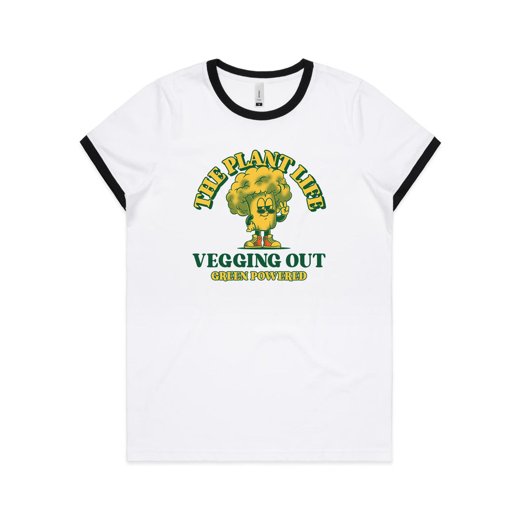 The Plant Life, Vegetarian - Women's Ringer Tee White Black Womens Ringer T-shirt Plants Printed In Australia