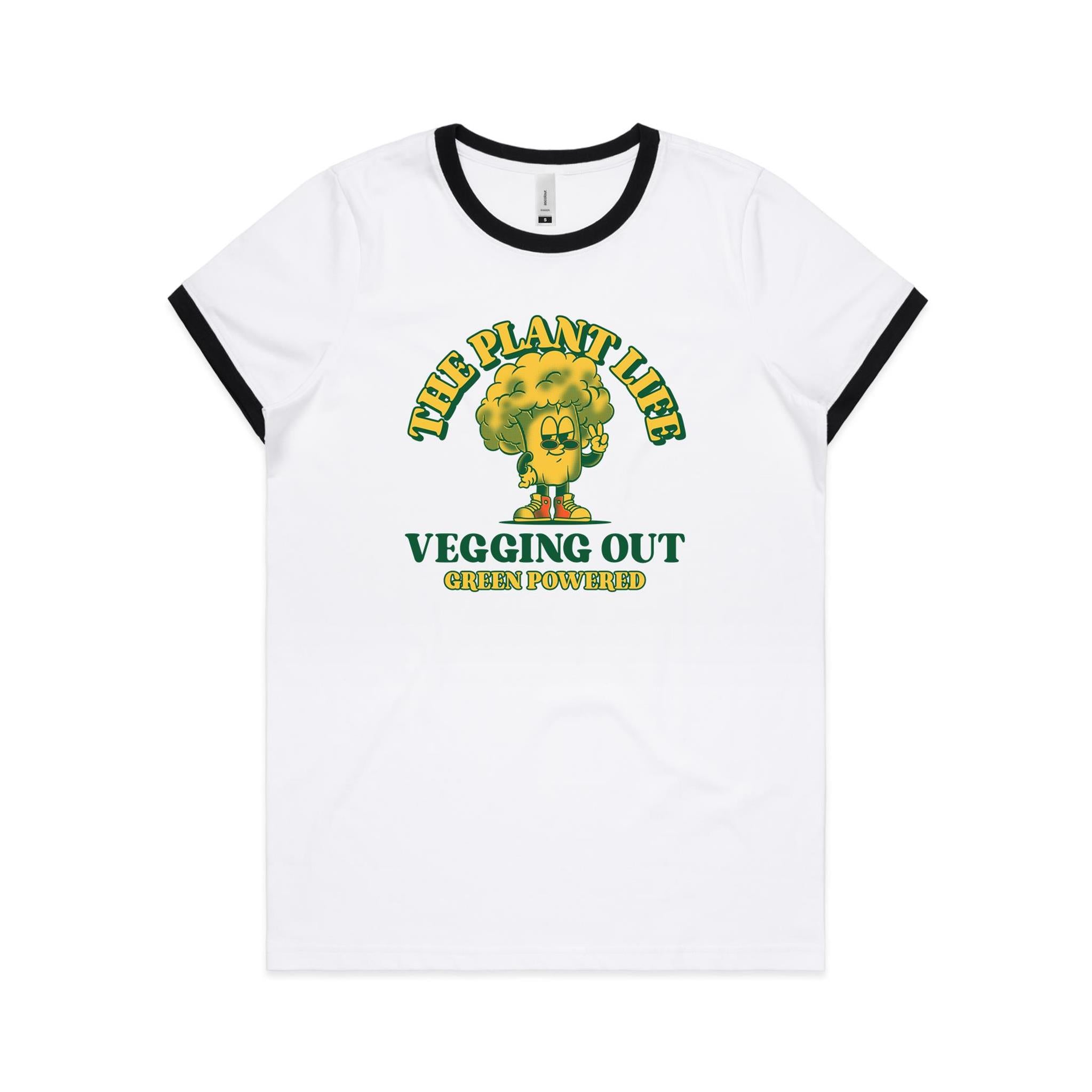The Plant Life, Vegetarian - Women's Ringer Tee White Black Womens Ringer T-shirt Plants Printed In Australia
