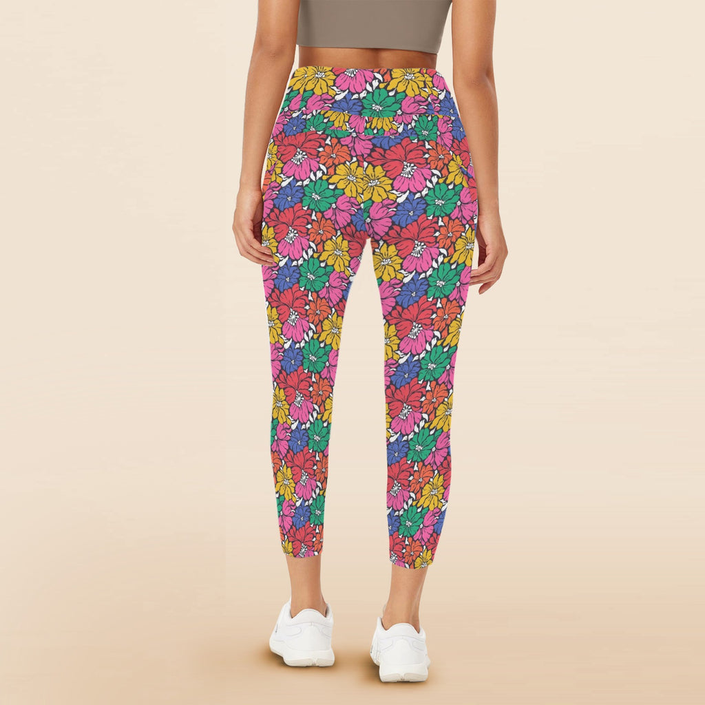 Bright And Bold Flowers Women's High Waist Pockets Yoga Leggings Women's High Waist Pockets Yoga Leggings Plants Printed Offshore Retro
