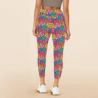 Bright And Bold Flowers Women's High Waist Pockets Yoga Leggings Women's High Waist Pockets Yoga Leggings Plants Printed Offshore Retro