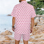 Pink Donut Stripes Men's Hawaiian Shirt & Shorts Set Men's Hawaiian Shirt & Shorts Set Food Printed Offshore