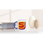 Personalised - Superhero Initial - White 11oz Ceramic Mug with Color Inside Personalised 11oz Mug customise Globally Fulfilled Name personalise