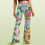 Bright Floral High Waist Crossover Tummy Control Flare Leggings 5XL High Waist Flare Leggings Plants Printed Offshore