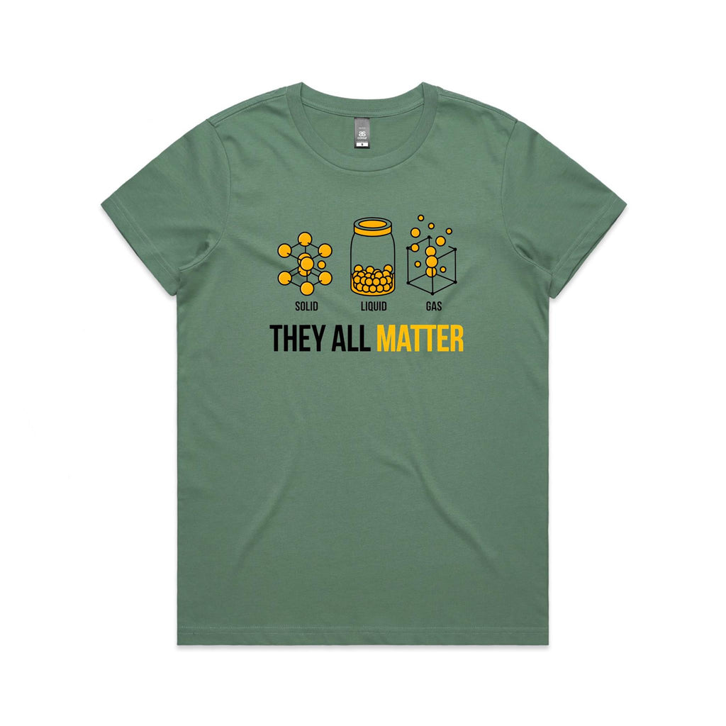 They All Matter Solid Liquid Gas Women's AS Colour T-shirt Sage Womens T-shirt Printed In Australia Science