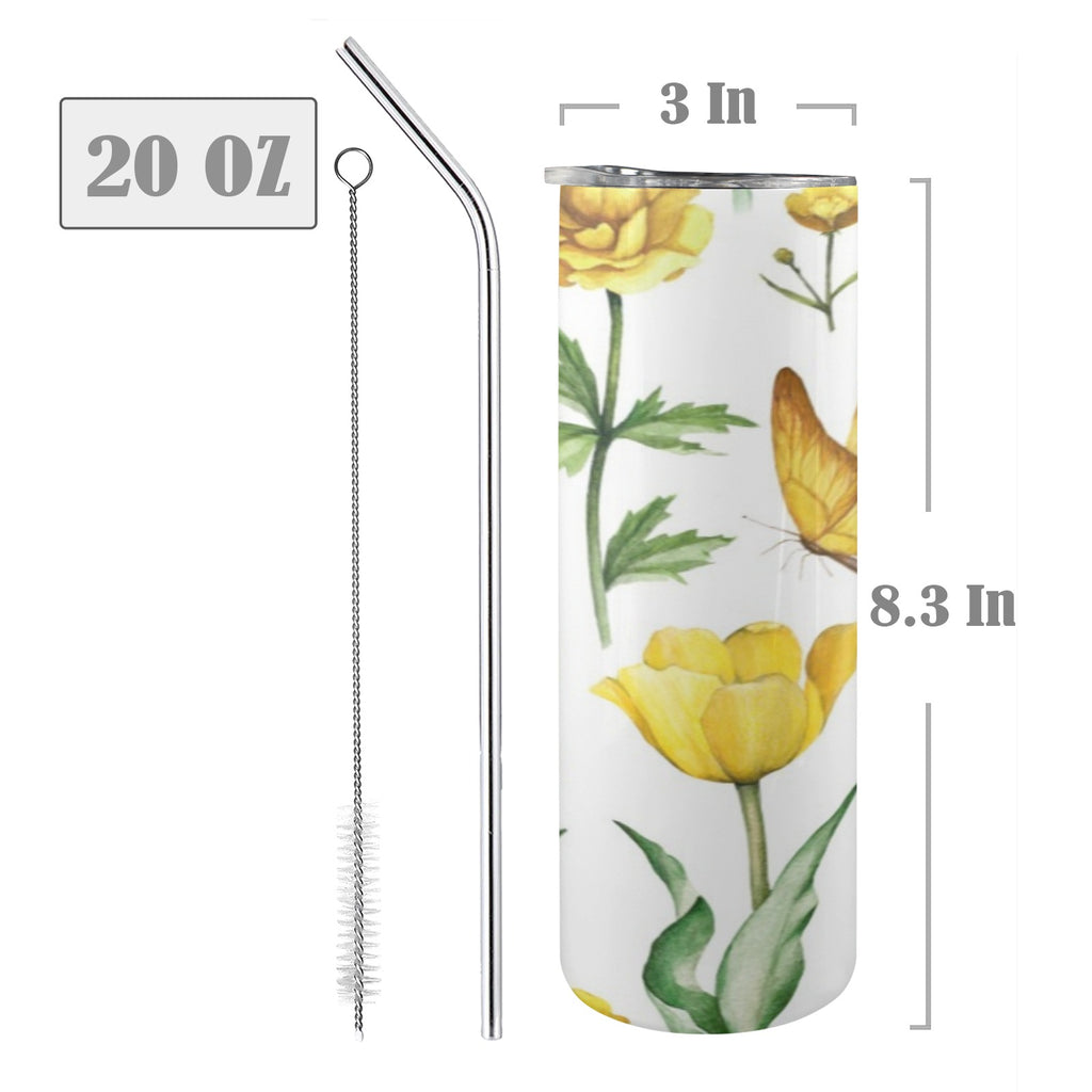 Yellow Flower Watercolour 20oz Tall Skinny Tumbler with Lid and Straw