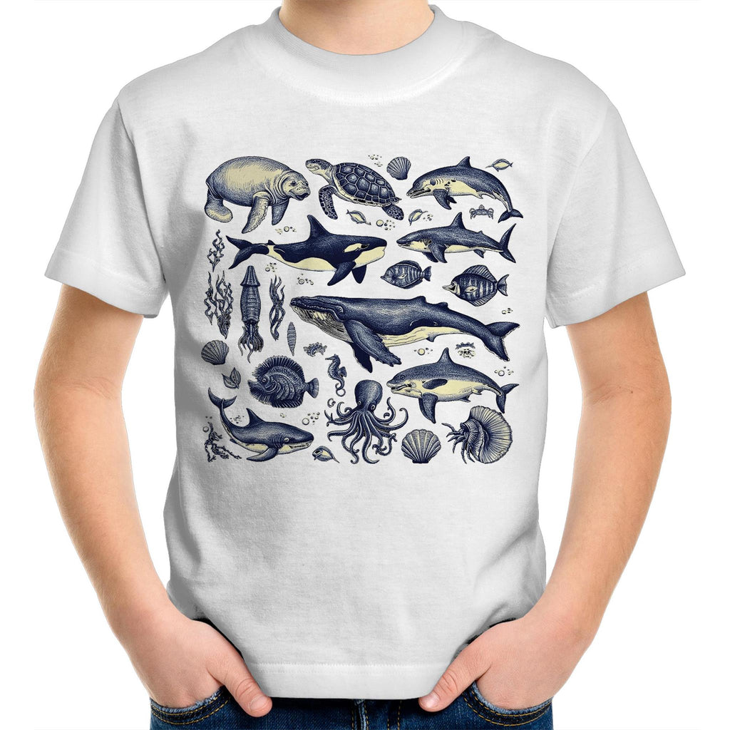 Sea Creatures - Kids Youth T-Shirt White Kids Youth T-shirt animal Printed In Australia
