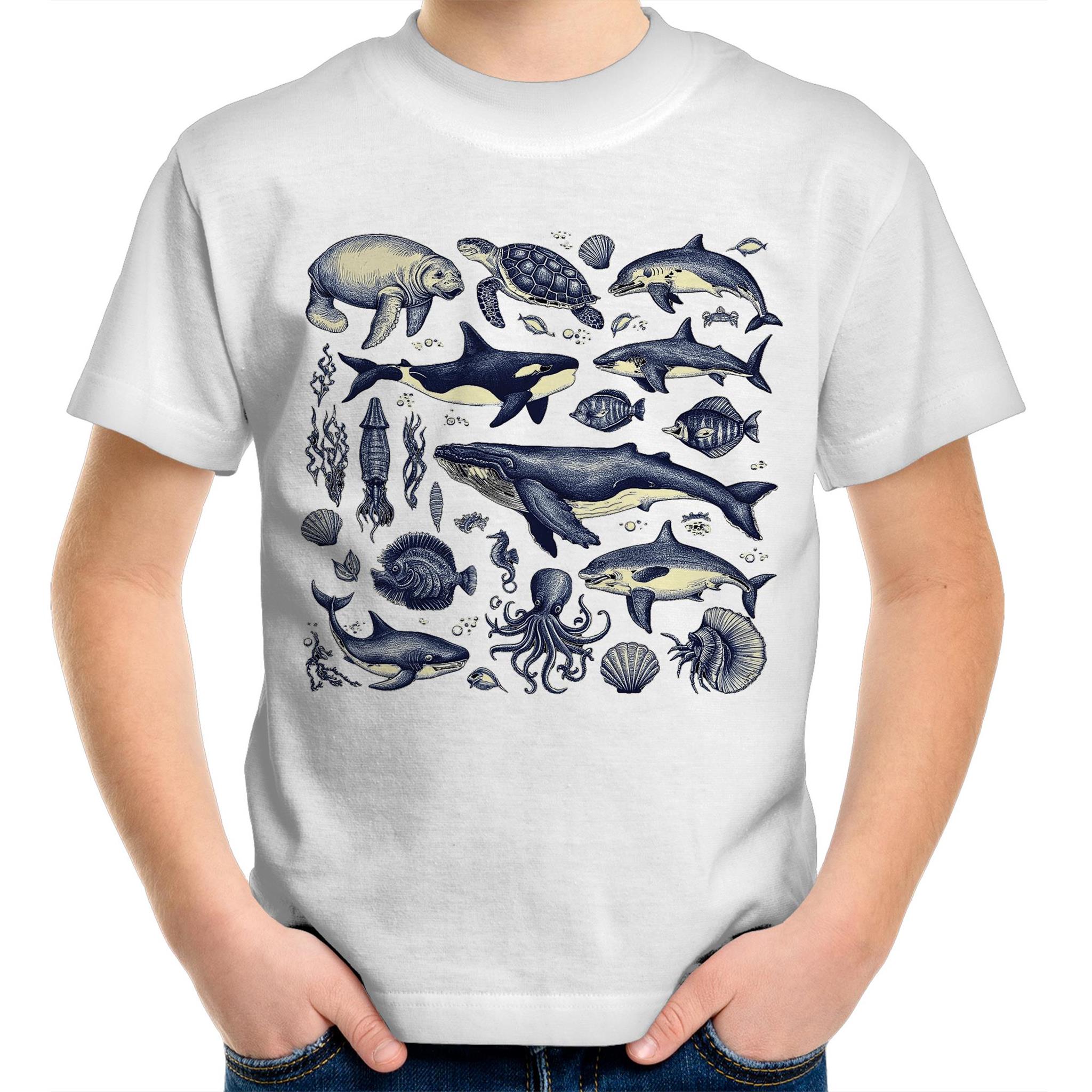 Sea Creatures - Kids Youth T-Shirt White Kids Youth T-shirt animal Printed In Australia