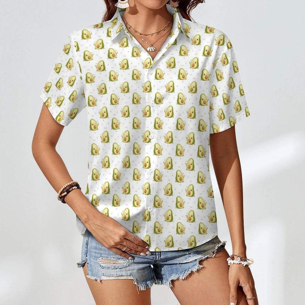 Winking Avocados Women's Collared Pocketless Short Sleeve Shirt