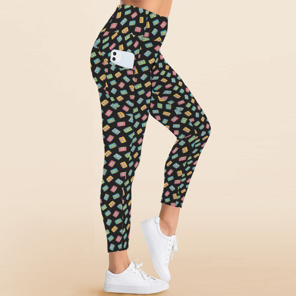 Colourful Cassettes Women's High Waist Pockets Yoga Leggings Women's High Waist Pockets Yoga Leggings Music Printed Offshore