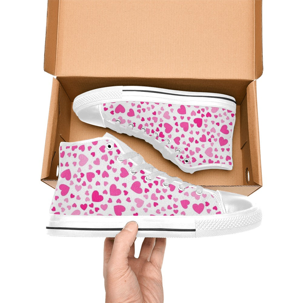 Pink Hearts On White - Kids' High Top Canvas Shoes Kids High Top Canvas Shoes Love Printed Offshore