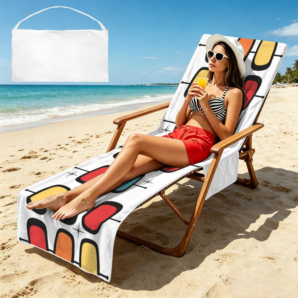 Retro Shapes Beach Chair Towel Cover with Side Pockets
