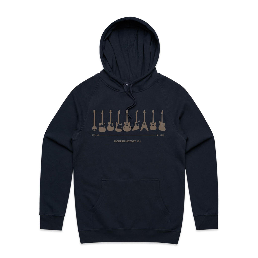 Guitar Timeline - Mens Hoodie Navy Mens Hoodie Music Printed In Australia