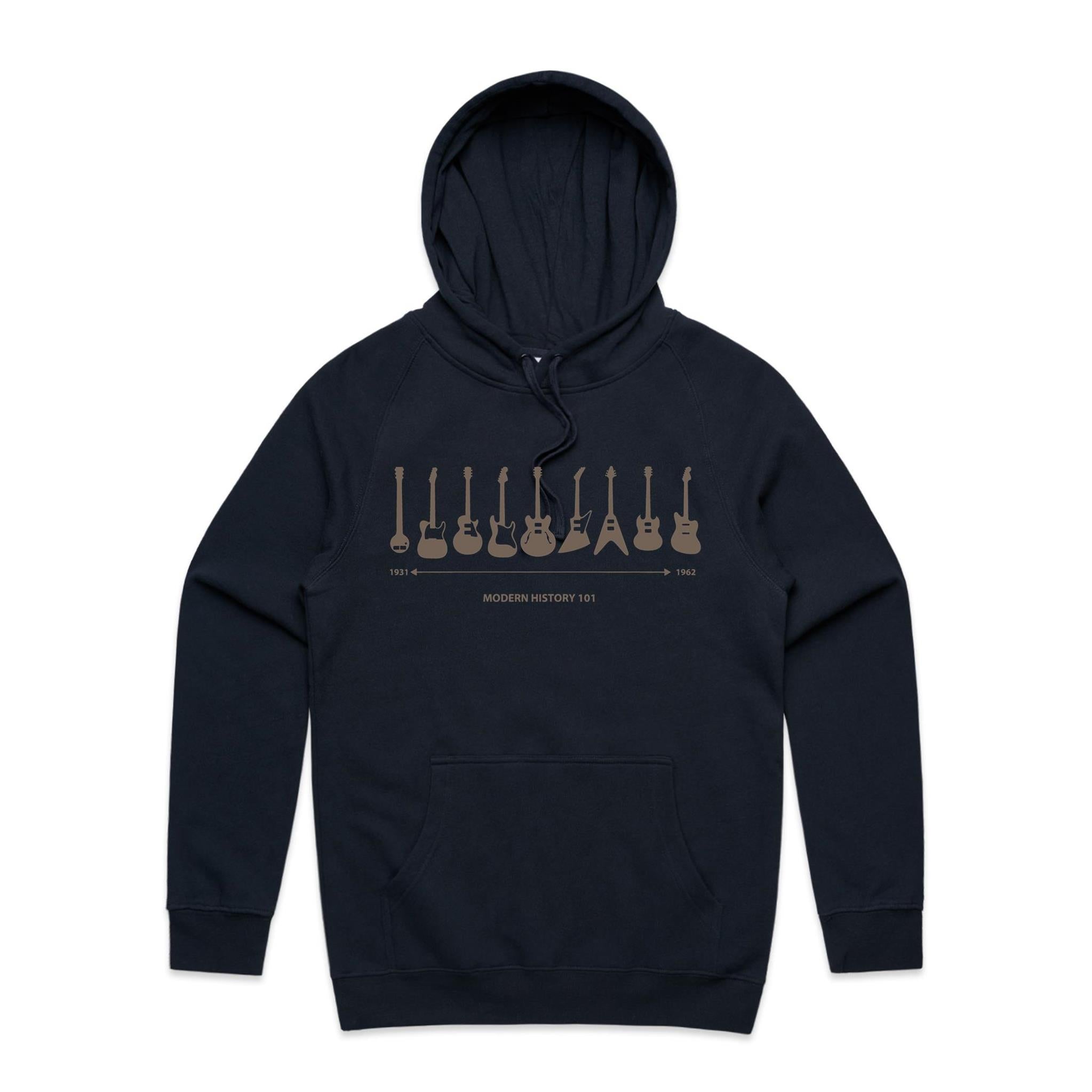 Guitar Timeline - Mens Hoodie Navy Mens Hoodie Music Printed In Australia