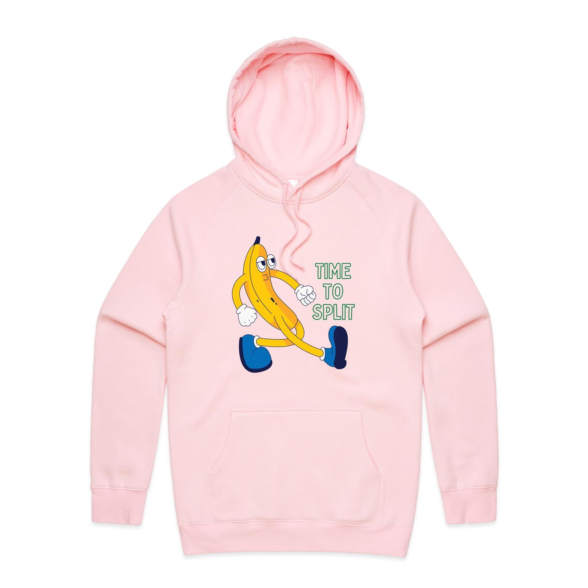 Banana, Time To Split - Mens Hoodie Pink Mens Hoodie Food Printed In Australia
