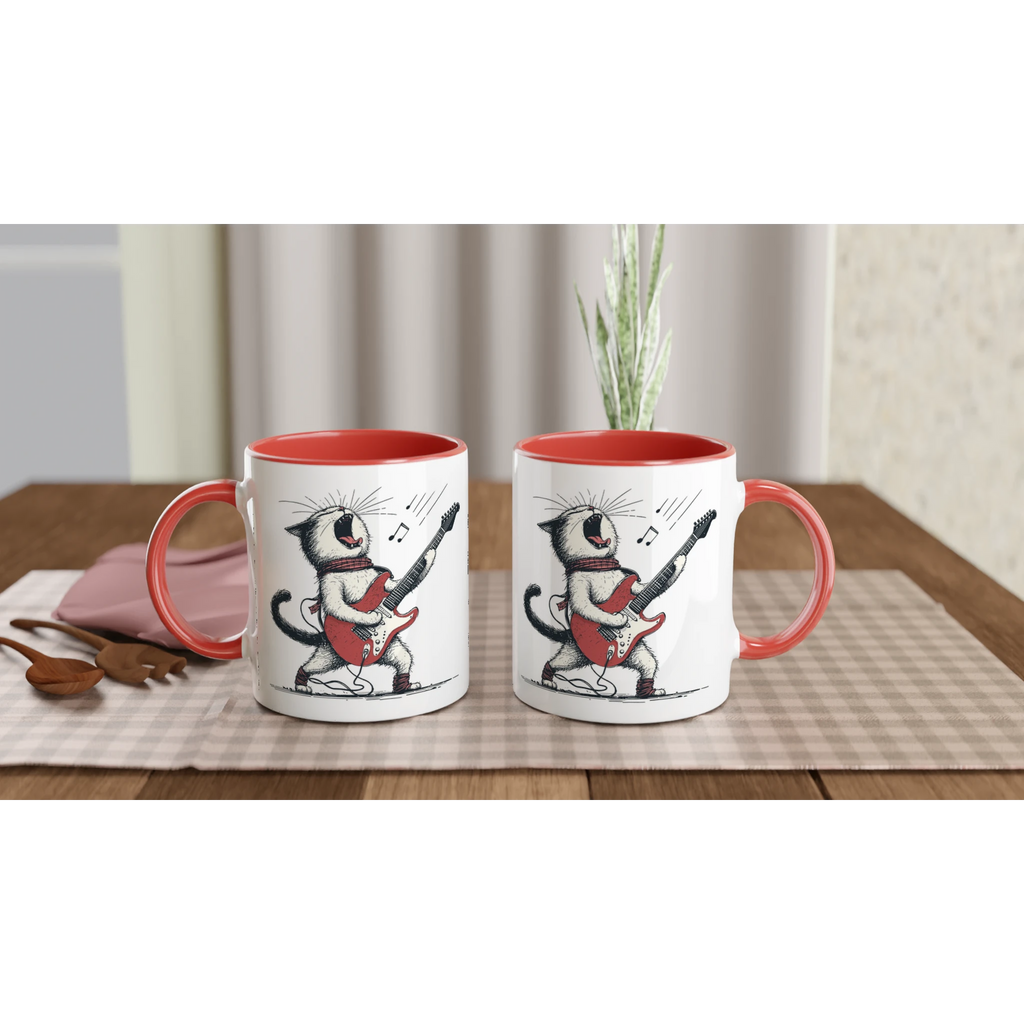 Personalised Cat Playing Guitar 11oz Ceramic Mug Personalised 11oz Mug animal Globally Fulfilled Music