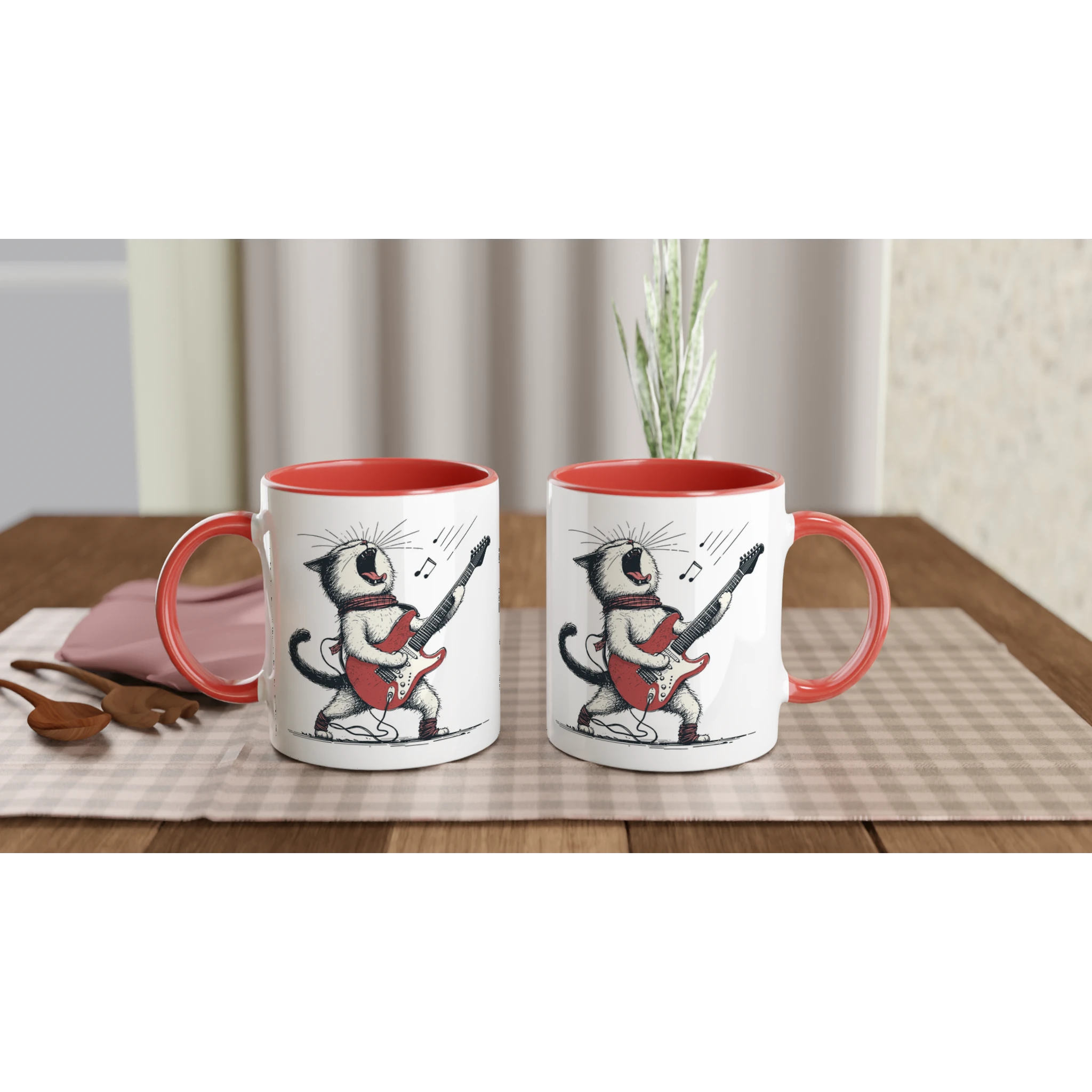 Personalised Cat Playing Guitar 11oz Ceramic Mug Personalised 11oz Mug animal Globally Fulfilled Music