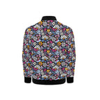 Graphic Flowers On Black Kids Bomber Jacket Kids Bomber Jacket Plants Printed Offshore