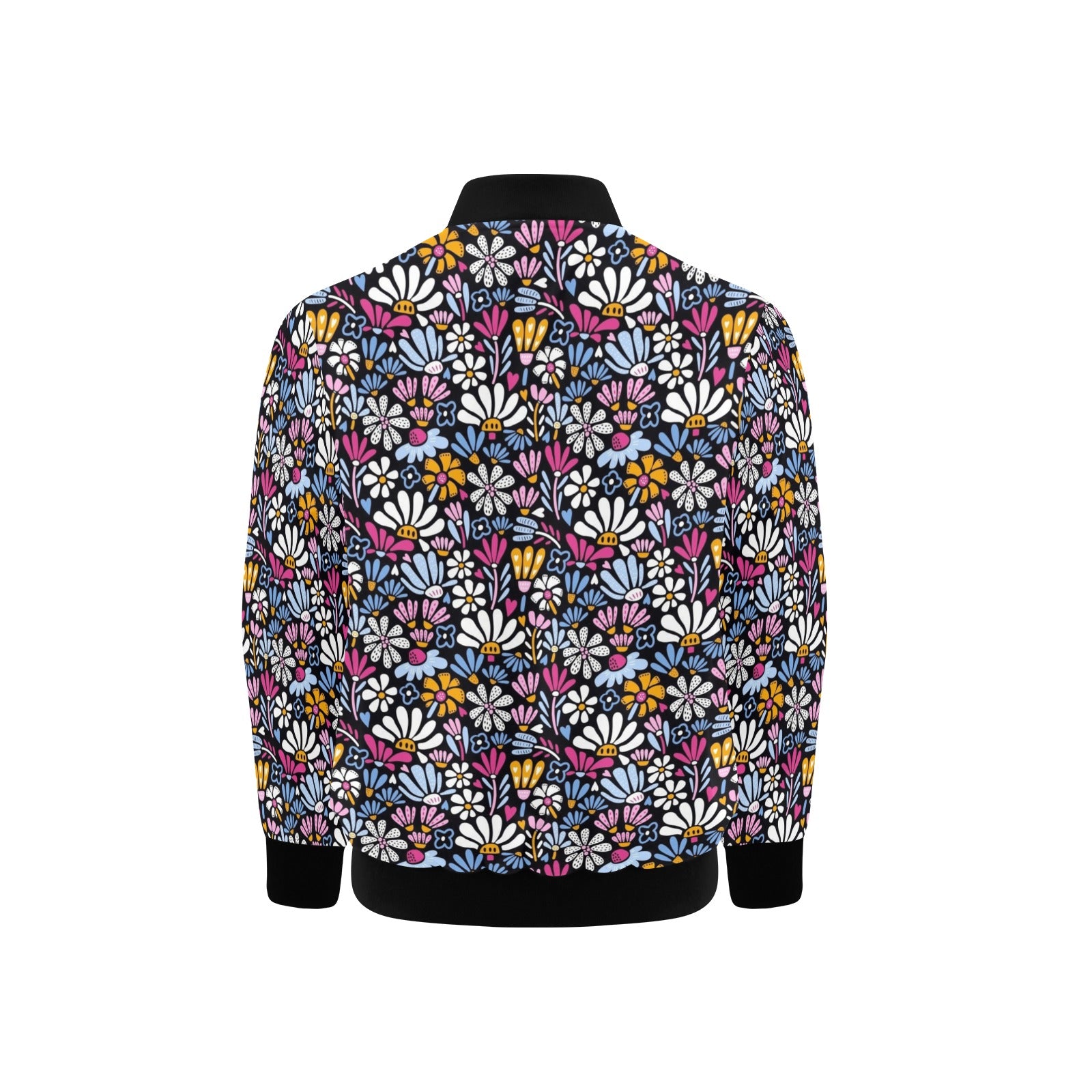 Graphic Flowers On Black Kids Bomber Jacket Kids Bomber Jacket Plants Printed Offshore