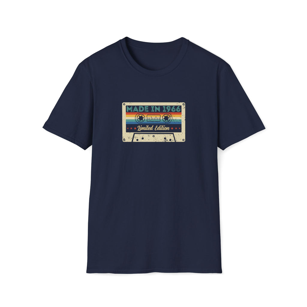 60th Birthday Made in 1966 Cassette Tape Unisex T-Shirt Navy Unisex Adult T-shirt Birthday Globally Fulfilled
