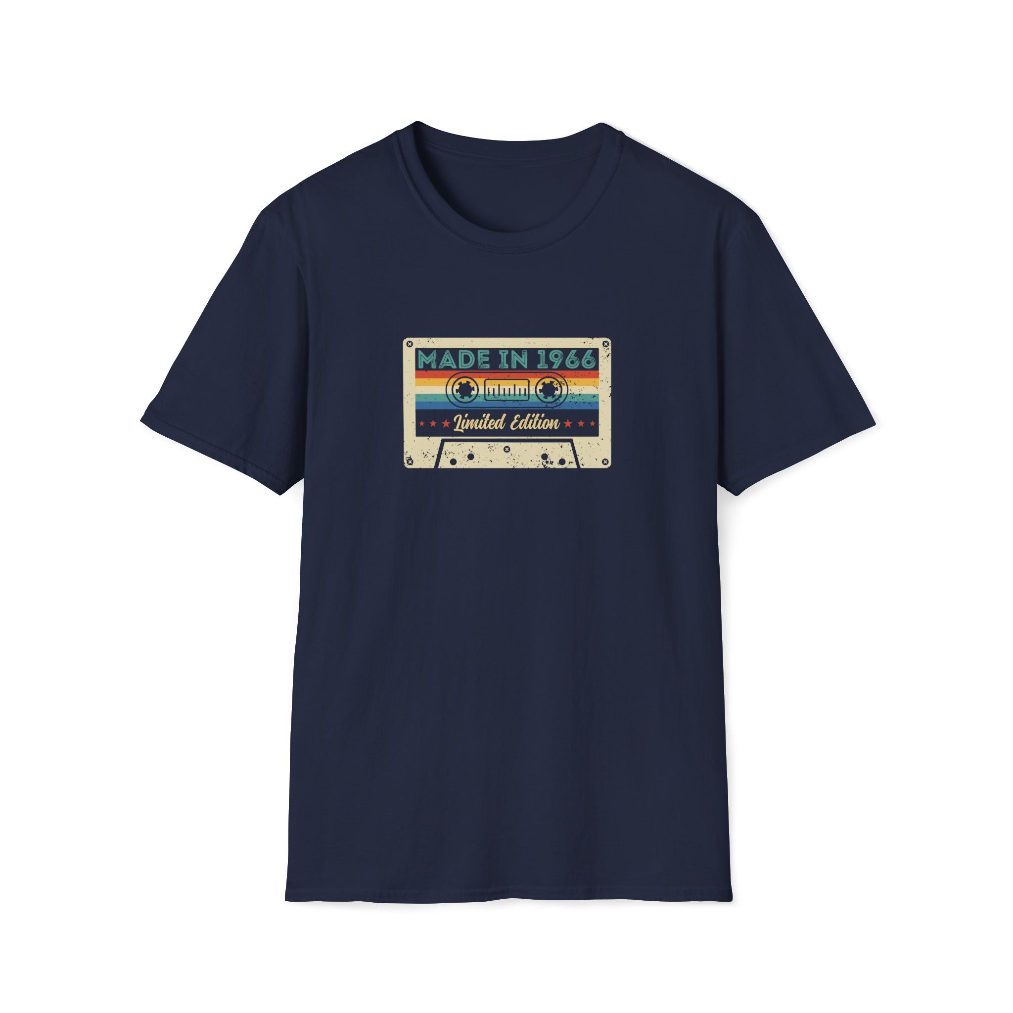 60th Birthday Made in 1966 Cassette Tape Unisex T-Shirt Navy Unisex Adult T-shirt Birthday Globally Fulfilled