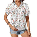 Birds Of A Feather Women's Short-Sleeve Button Up Shirt white Women's Short-Sleeve Button Up Shirt animal Birds Printed Offshore