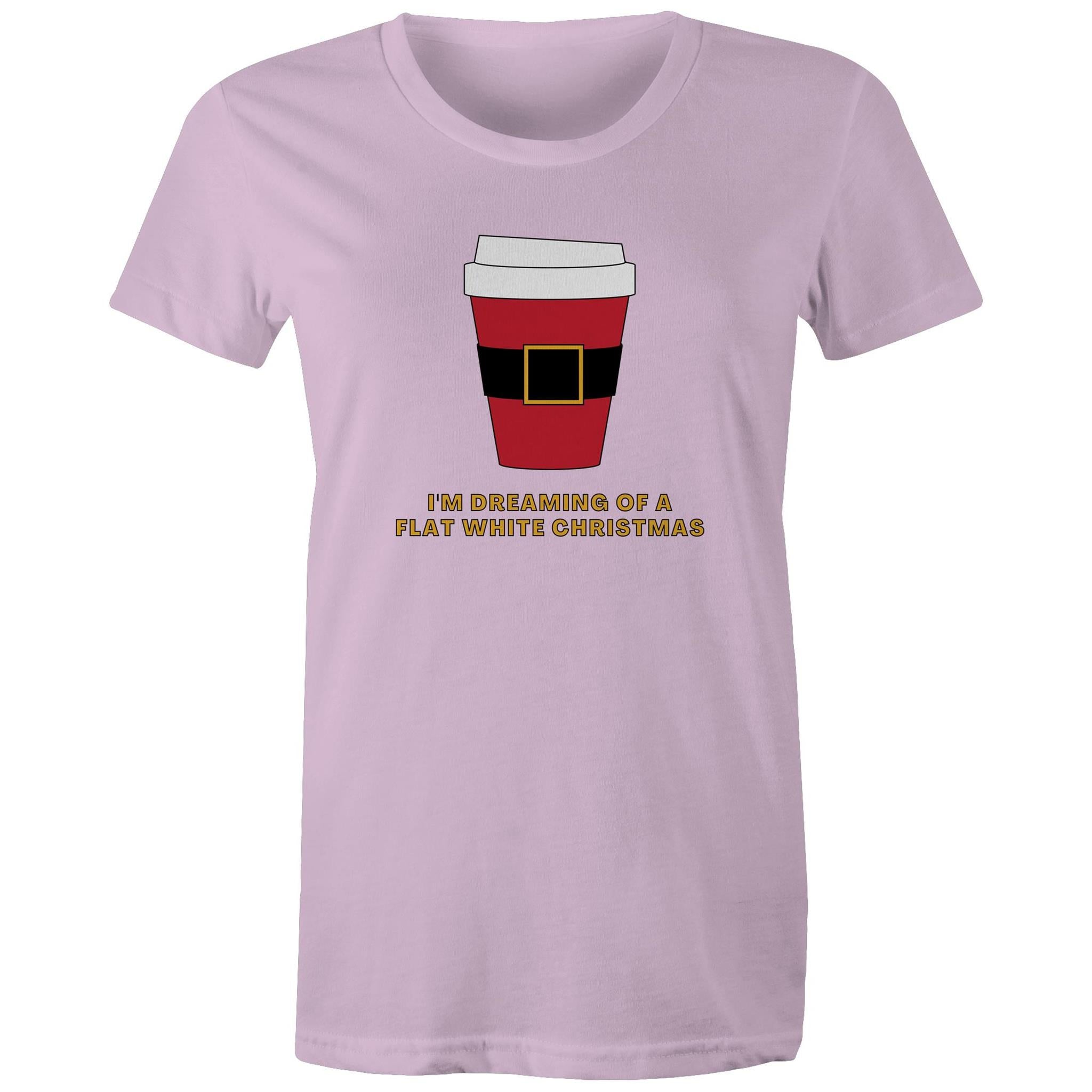 I'm Dreaming Of A Flat White Christmas, Coffee - Womens T-shirt Lavender Womens Christmas T-shirt Christmas Printed In Australia