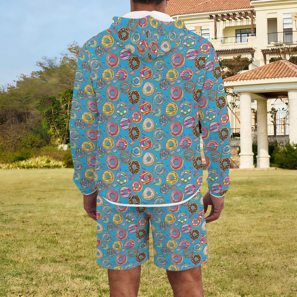 Doughnuts On Blue Men's Lightweight Sun Hoodie & Shorts Set Men's Lightweight Sun Hoodie & Shorts Food Printed Offshore