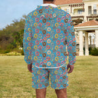 Doughnuts On Blue Men's Lightweight Sun Hoodie & Shorts Set Men's Lightweight Sun Hoodie & Shorts Food Printed Offshore