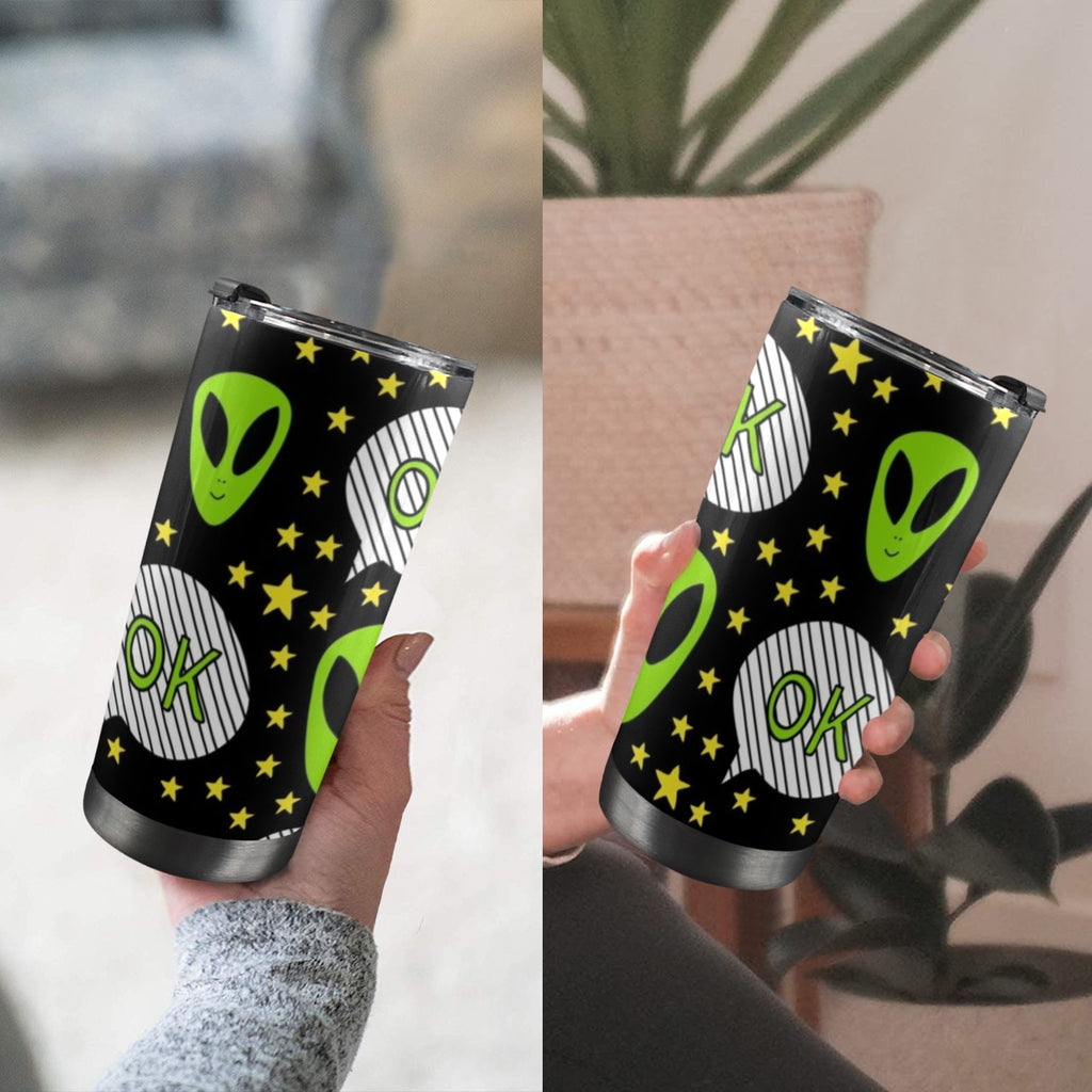 Alien OK - 20oz Mobile Tumbler with Lid (Black Lock) 20oz Travel Mug Printed Offshore Sci Fi