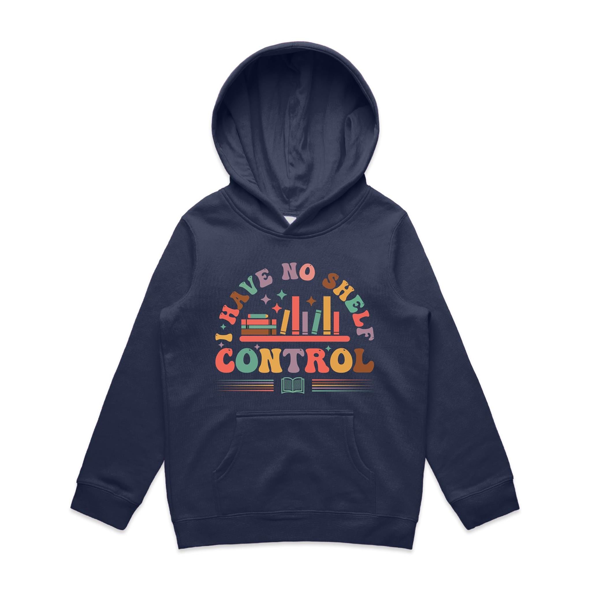 I Have No Shelf Control, Books - Kids Hoodie Midnight Blue Kids Hoodie Printed In Australia