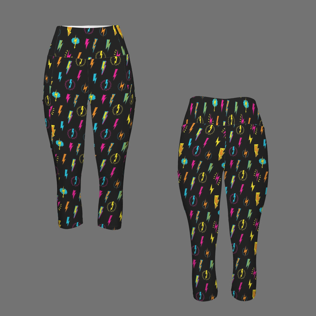 Fun Lightning Women's High Waist Pocket Capri Yoga Leggings Women's High Waist Capri Yoga Leggings comic Printed Offshore