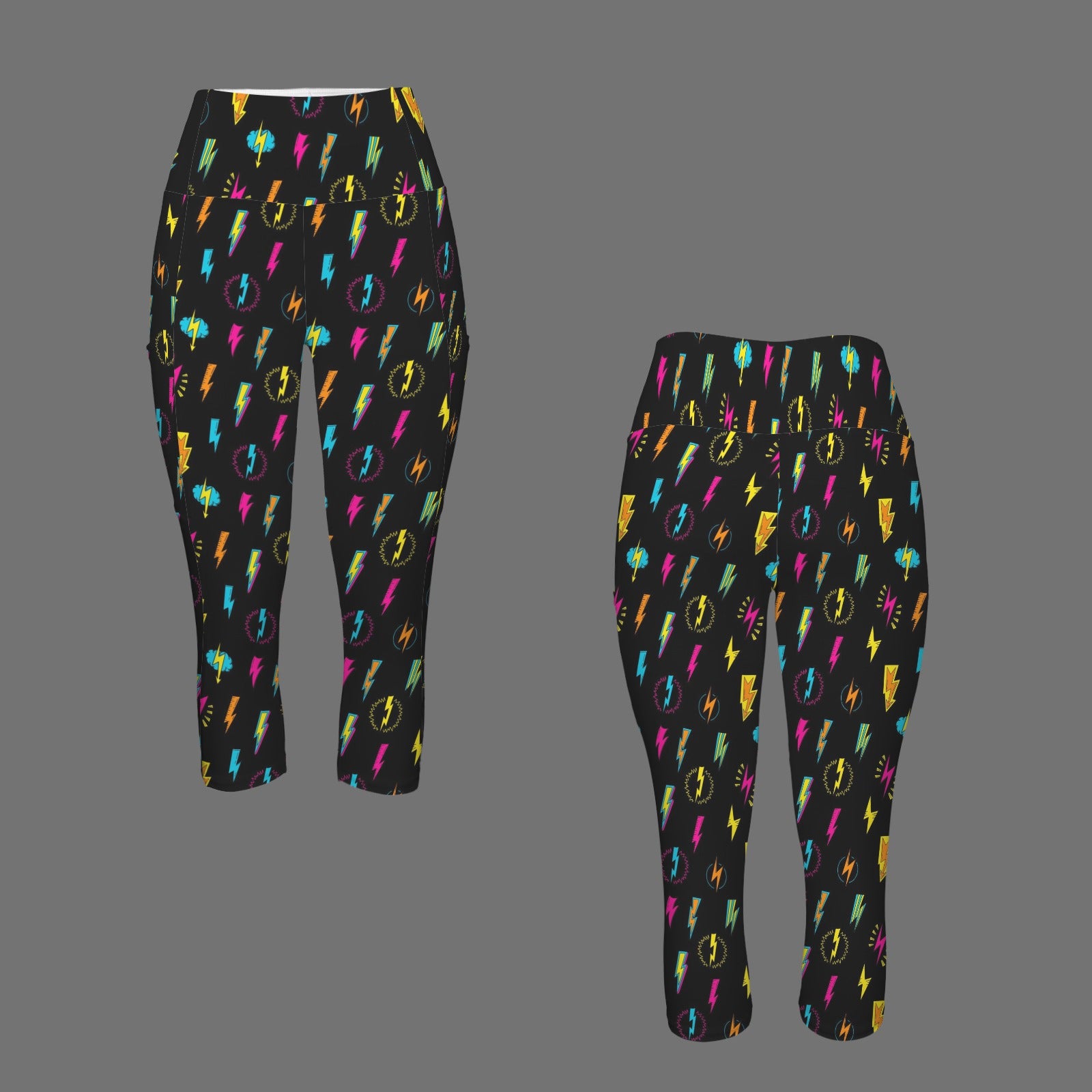 Fun Lightning Women's High Waist Pocket Capri Yoga Leggings Women's High Waist Capri Yoga Leggings comic Printed Offshore