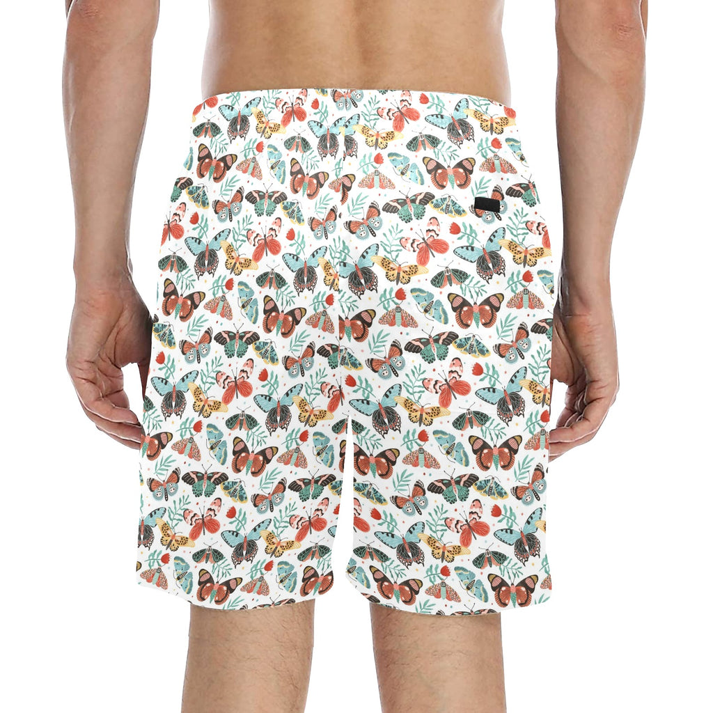 Pretty Moths And Butterflies Men's Mid-Length Beach Shorts Men's Mid-Length Beach Shorts animal Printed Offshore