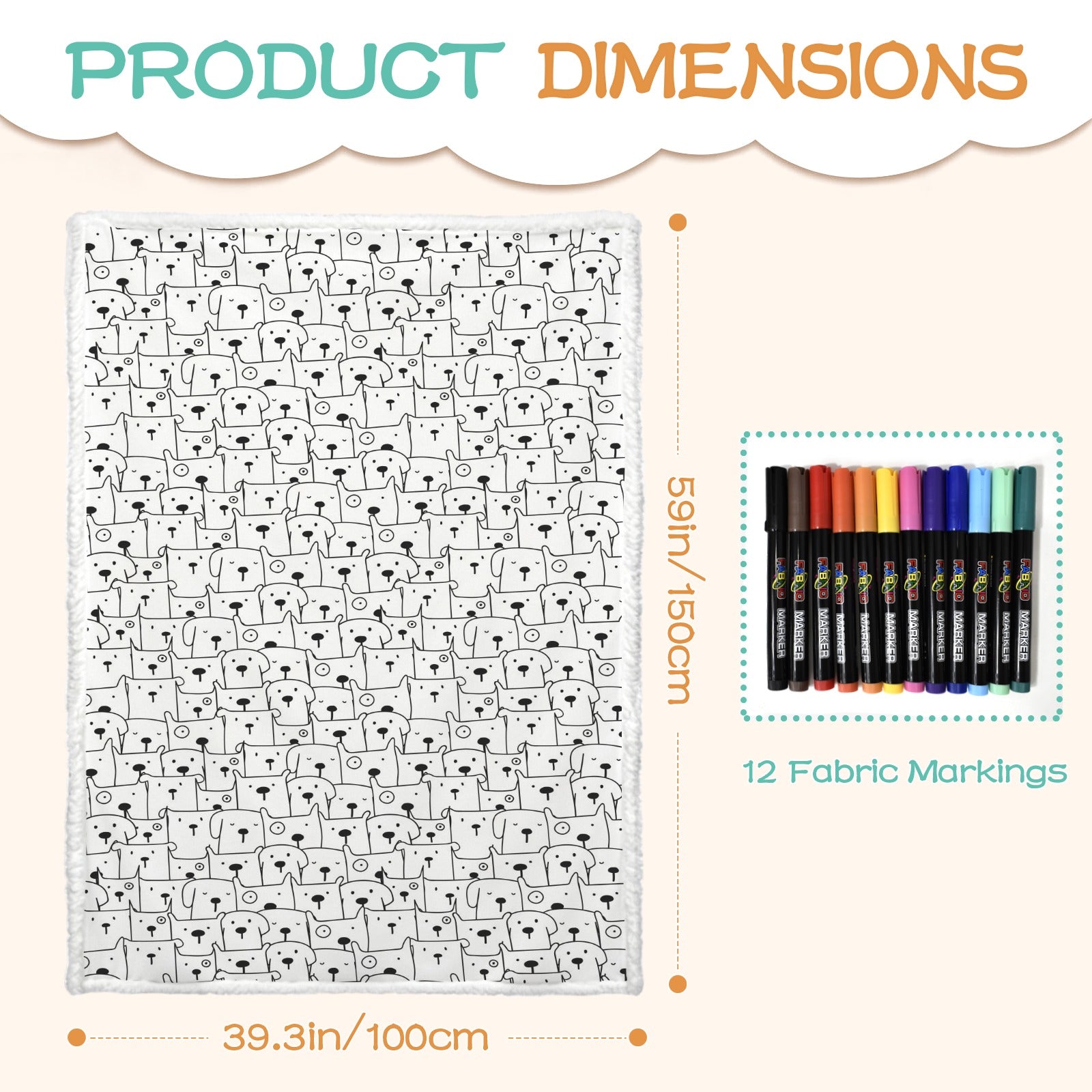 Dog Crowd Colour Your Own Blanket 100×150cm
