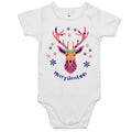 Merry Christmas Deer - Baby Bodysuit White Baby Christmas Bodysuit Christmas Printed In Australia