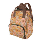 Orange Retro Floral Multi-Function Backpack, Nappy / Diaper Bag One Size Multi-function Backpack, Nappy / Diaper Bag Plants Printed Offshore