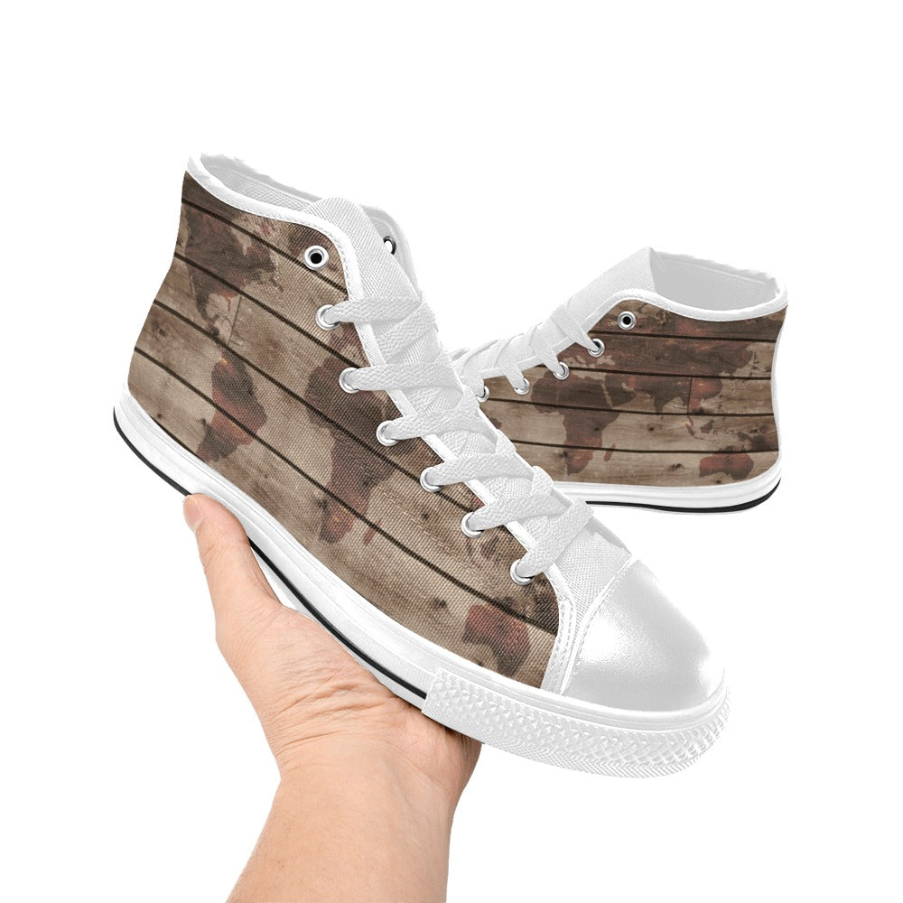 Map On Wood - Men's High Top Canvas Shoes