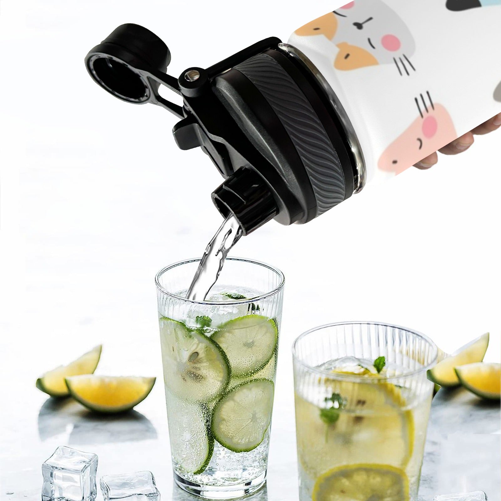 Cat Faces - Insulated Water Bottle with Dual-Use Lid (18oz) Insulated Water Bottle with Dual-Use Lid (18oz) animal Printed Offshore