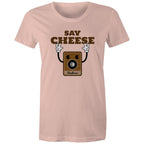 Say Cheese, Vintage Camera - Womens T-shirt Pale Pink Womens T-shirt Printed In Australia Retro