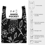 Black And White Floral - Collapsible Shopping Bag