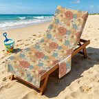 Vintage Retro Floral Beach Chair Towel Cover with Side Pockets