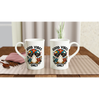 Personalised Good Vibes Only, Hippie Mushroom With Sunglasses White 10oz Porcelain Slim Mug Personalised Porcelain Mug Globally Fulfilled