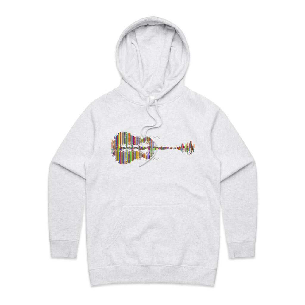 Guitar Reflection In Colour - Womens Hoodie White Marle Womens Hoodie Music Printed In Australia