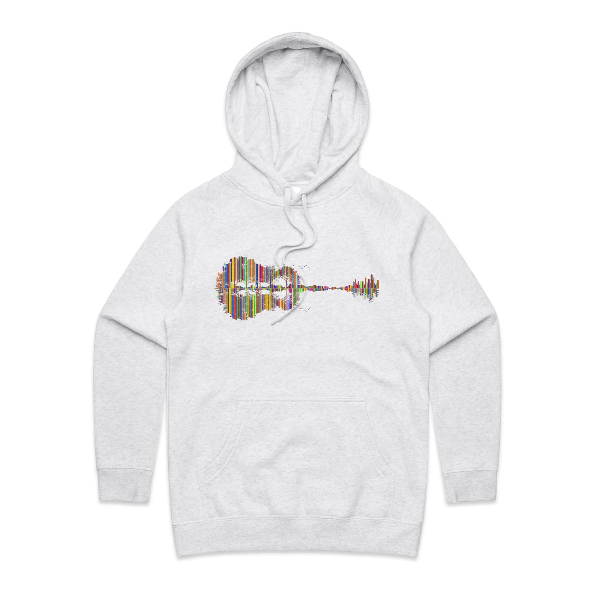 Guitar Reflection In Colour - Womens Hoodie White Marle Womens Hoodie Music Printed In Australia