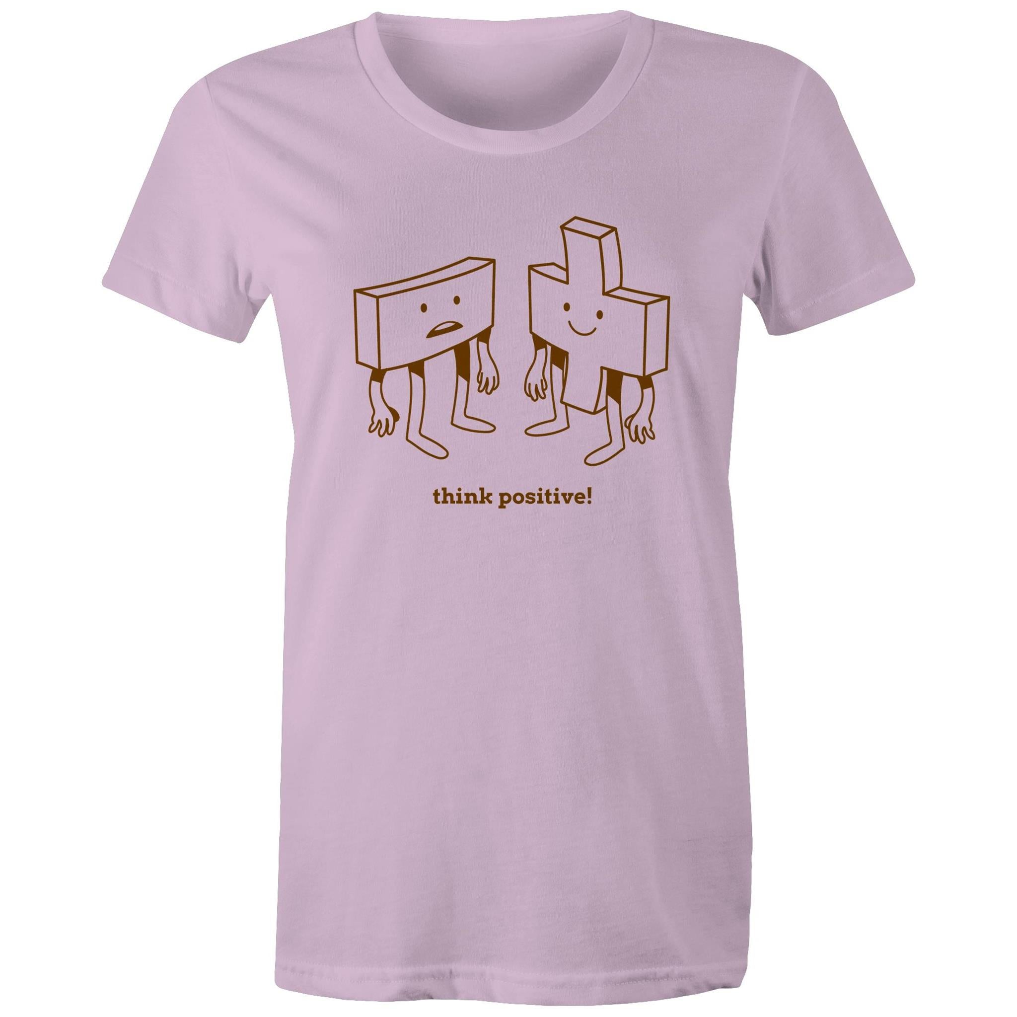 Think Positive, Maths - Womens T-shirt Lavender Womens T-shirt Maths Positivity Printed In Australia